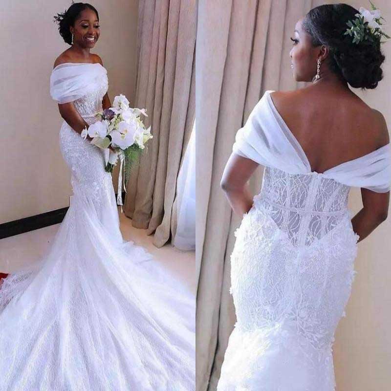 

Gorgeous Mermaid Wedding Dresses Nigerian Arabic African Bridal Gowns Sheer Off Shoulders 2020 Robe de soriee, White