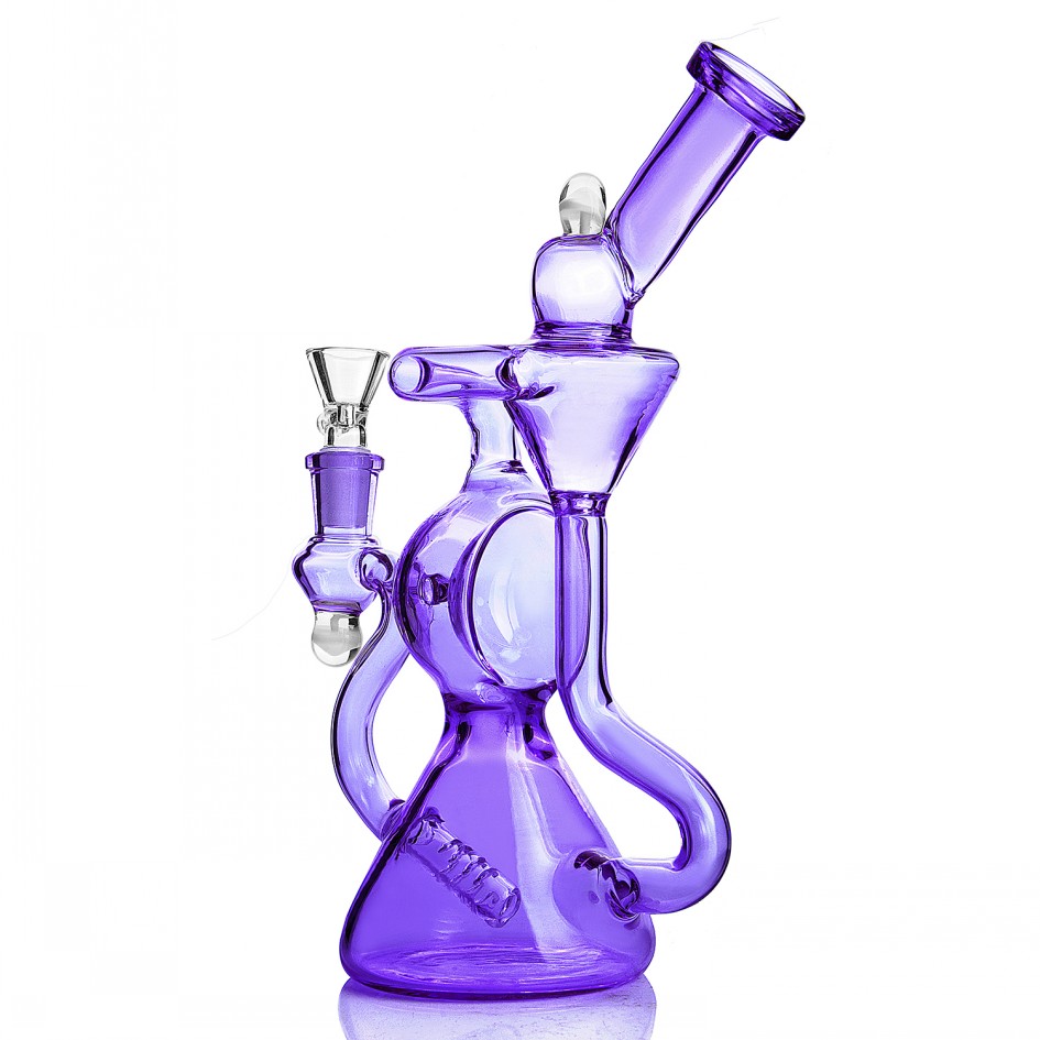 

Hookahs Purple Bongs Water Pipes Heady Glass Dab Rig Feb Egg Bong beaker Shisha Recycler Rigs With 14mm Bowl 8.8 inchs