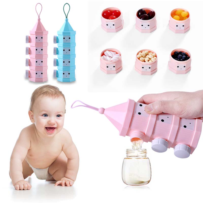 

Baby Storage Snack Box 4 Layer Milk Boxes Toddle Kids Milk Container Detachable Portable Box for Baby Feeding