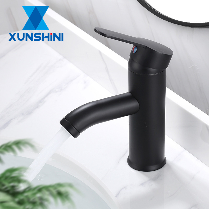 

XUNSHINI Stainless Steel Basin Faucets MaBlack Bathroom Sink Washbasin Tap Single Hole Hot&Cold Water Mixer Tap