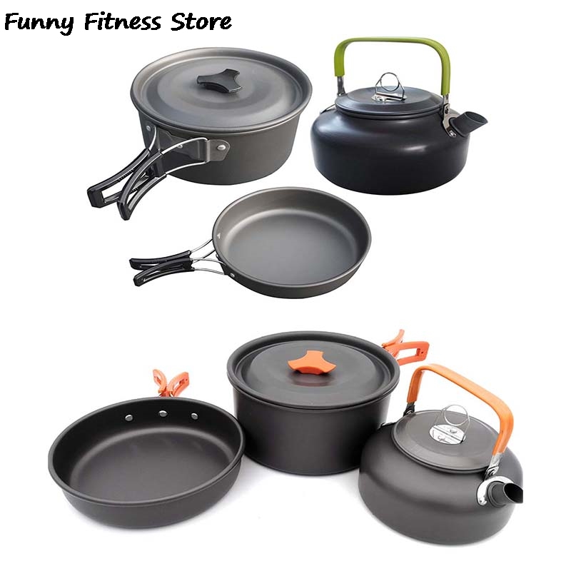 

Outdoor Camping Cookware Tableware Cooking Set Hiking Picnic BBQ Travel Cooking Kit Aluminum Pots Pans Stove utensils cutlery