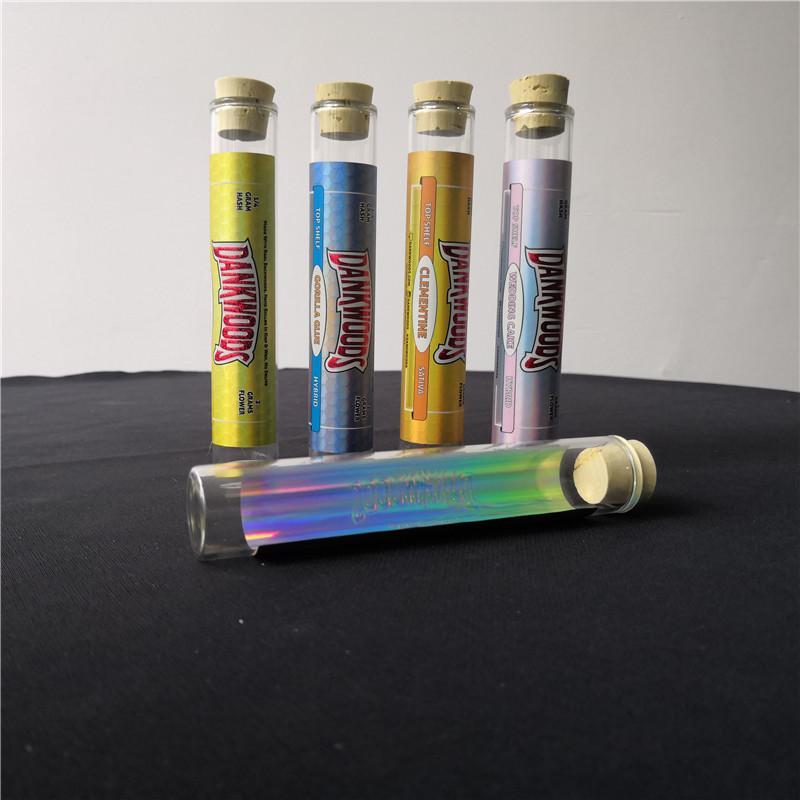 

free custom stickers glass tube w cork top 120mm blunt joint tube glass for prerolled backwoods dankwoods caliwoods cork tube packaging