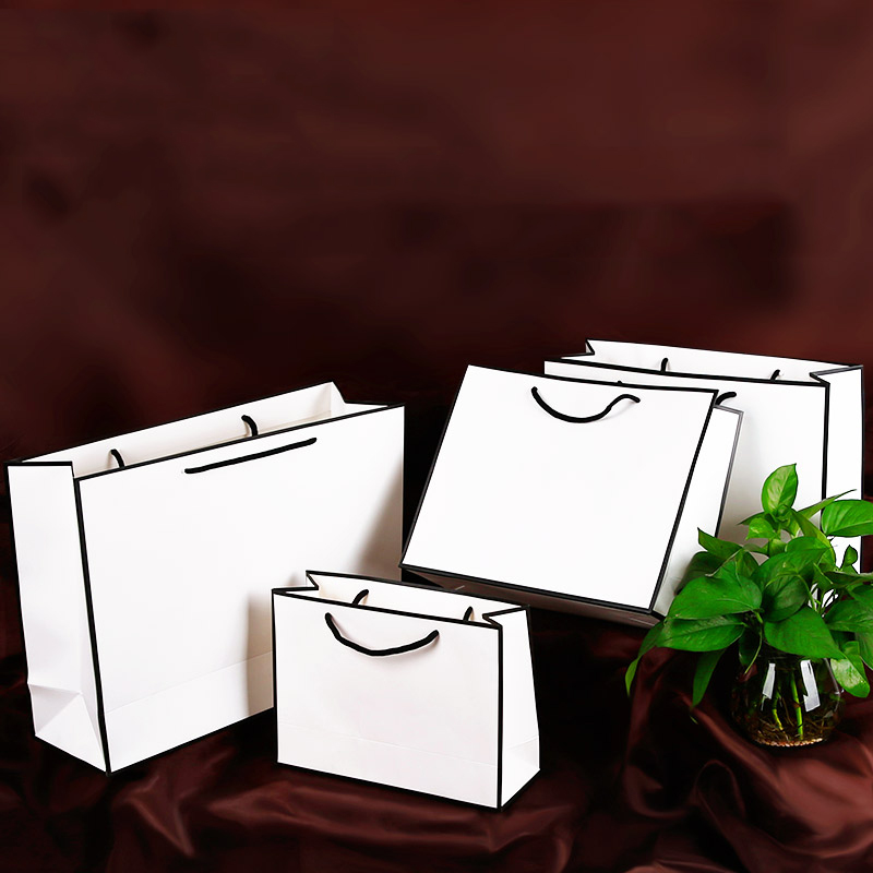 

10pcs/lot White Handle Bags With Rope Customized Shopping Packaging Bag Clothing Bag Wholesale Clothing Gift