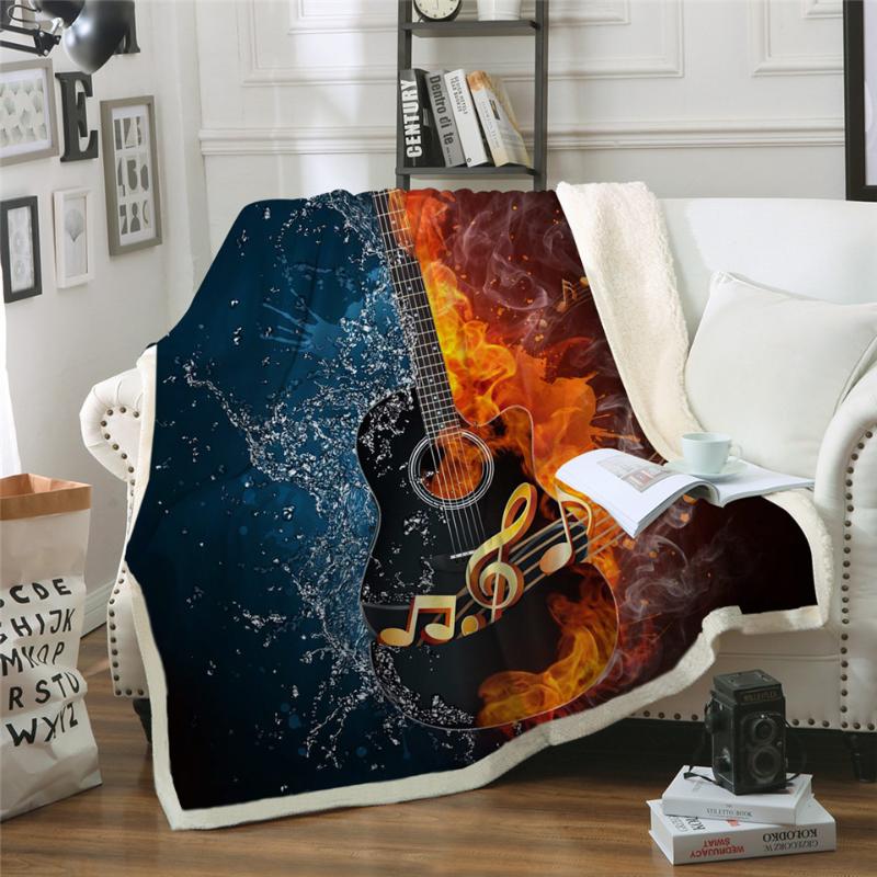 

Dropshipping Fire And Water Sherpa Blanket Guitar Bass Plush Soft Throw Blanket Music Thin Quilt for Youth
