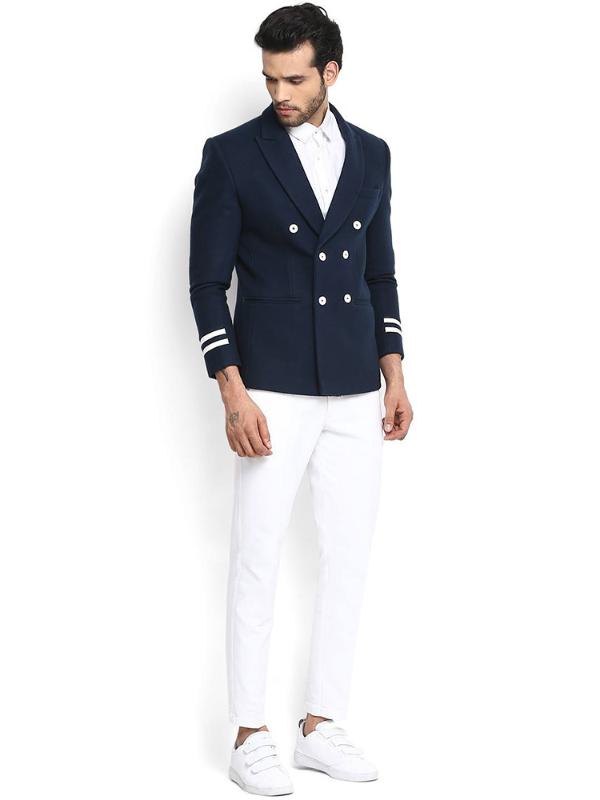 

AntonioRicci Slim Fit Mens Two Piece Double Breasted Suit Business Formal 2020 Designer Navy Blue Custom Men Suit With Pants