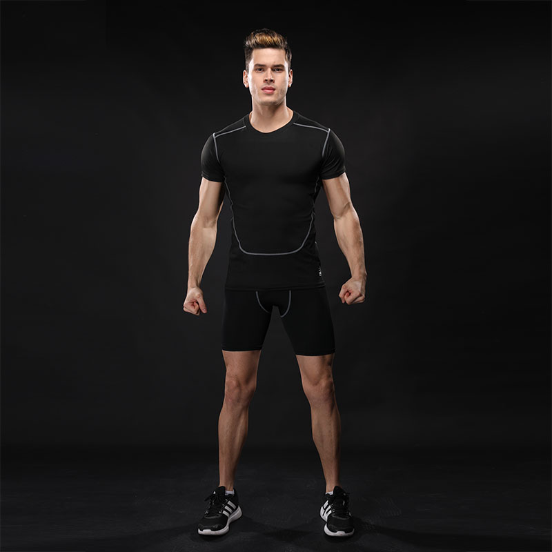 

Running Compression Sets Crossfit Joggers 2pcs/Set Mens Compression T-shirt Shorts Sets Fitness Run Tights Sportwear Quick Dry, Black