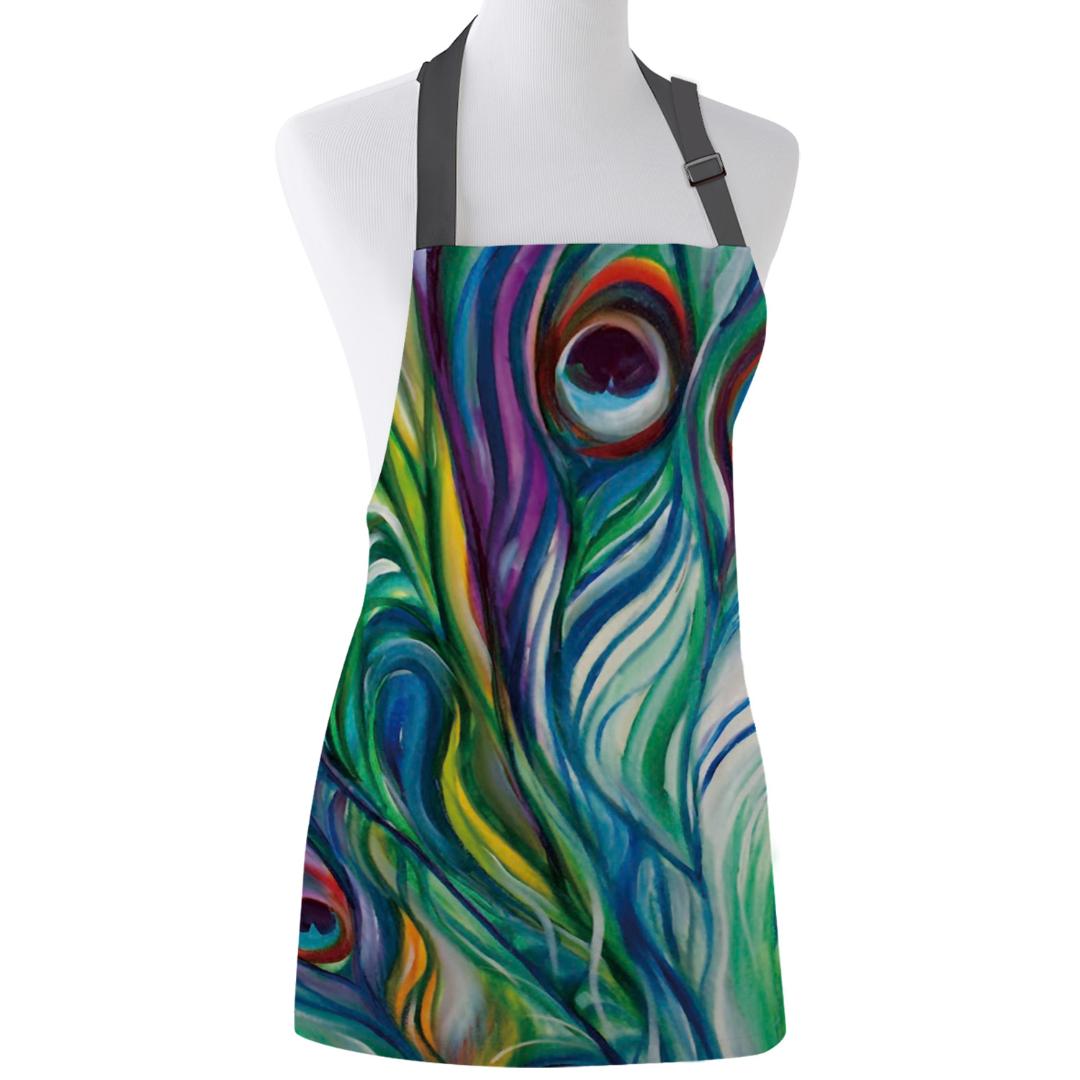 

Kitchen Apron Ink Abstract Peacock Feather Adjustable Bib Canvas Aprons For Women Cooking Baking Restaurant Kids Apron Pinafore