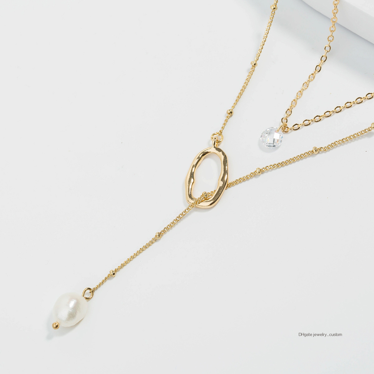 

Ma'am Golden Special-shaped Ring Natural Freshwater Pearl Pendeloque Cut Necklace Natural Zircon Collar