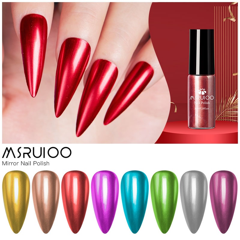 

MSRUIOO Fashion Mirror Nail Polish Silver Gold Purple Rose Color 6ML Soak Off Nail Polish Girl Cute Decoration Tool, Aq02024