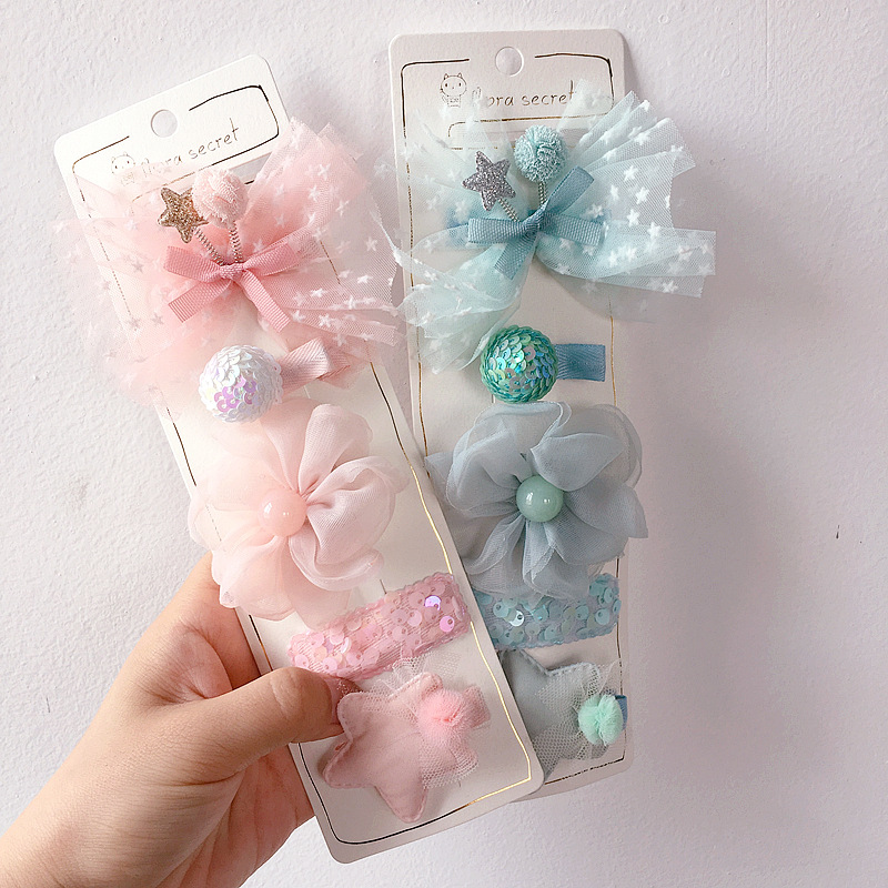 

5 PCS Korean Style Simple Girl Hair Pins Cute Simple Bow Flower Sequins Hair Clips for Children Fashion Accessories