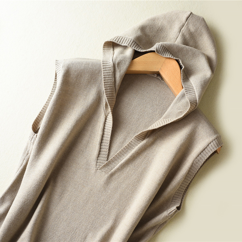 

2020 womens spring Cashmere Dresses and summer women knitted Long Hooded High Quality Female solid sweaters Sleeveless, Beige