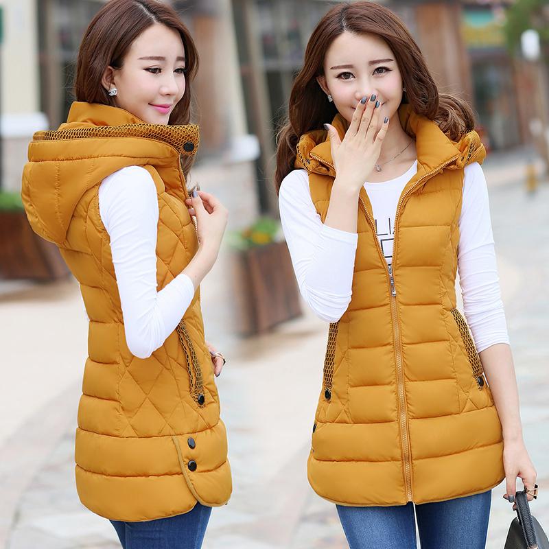 

Wholesale autumn and winter new long women' slim slim down cotton vest Size -XXL, Yellow