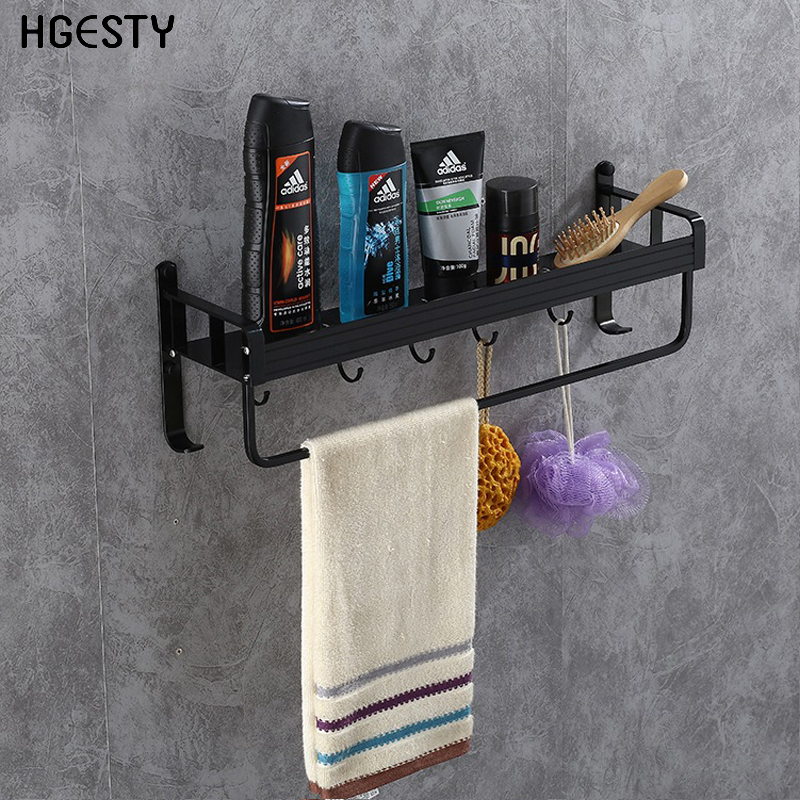 

Space Aluminum Bathroom Shelf Shower Shampoo Soap Cosmetic Shelves Storage Rack Holder Wall Mounted Single Layer Hanging Hook