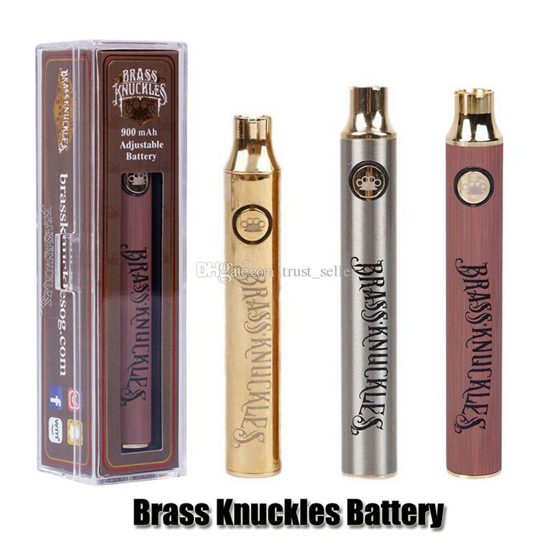 

Brass Knuckles Battery 650mAh Good 900mAh Wood SS Vape Pen Preheat VV Variable Voltage Usb Charger Battery For 510 Thick Oil Cartridge Tank