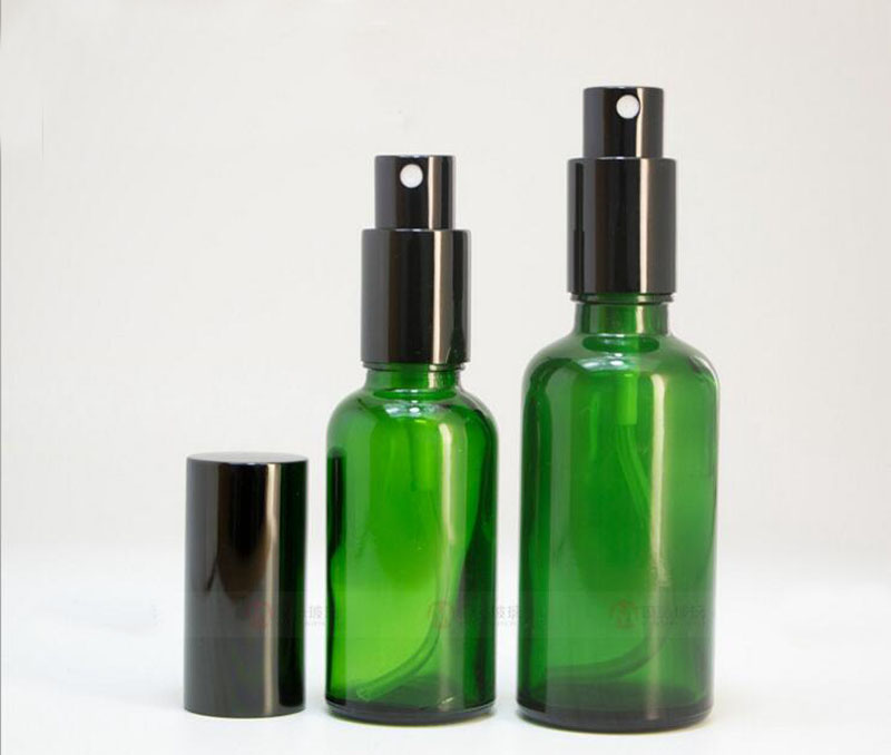 

440pcs/lot 30ml Atomizer Refillable Pump Spray Bottle Empty Green Perfume Glass Bottles With Black Gold Lids Free Shipping