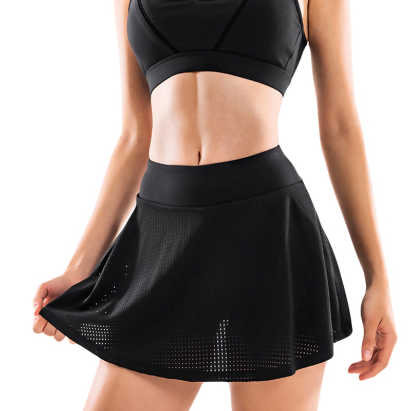 

Active Tennis Skirt with Inner Shorts Sports Gym Fitness Running Yoga Jogging Short Women Skirts Anti Exposure Short Skirt, Black
