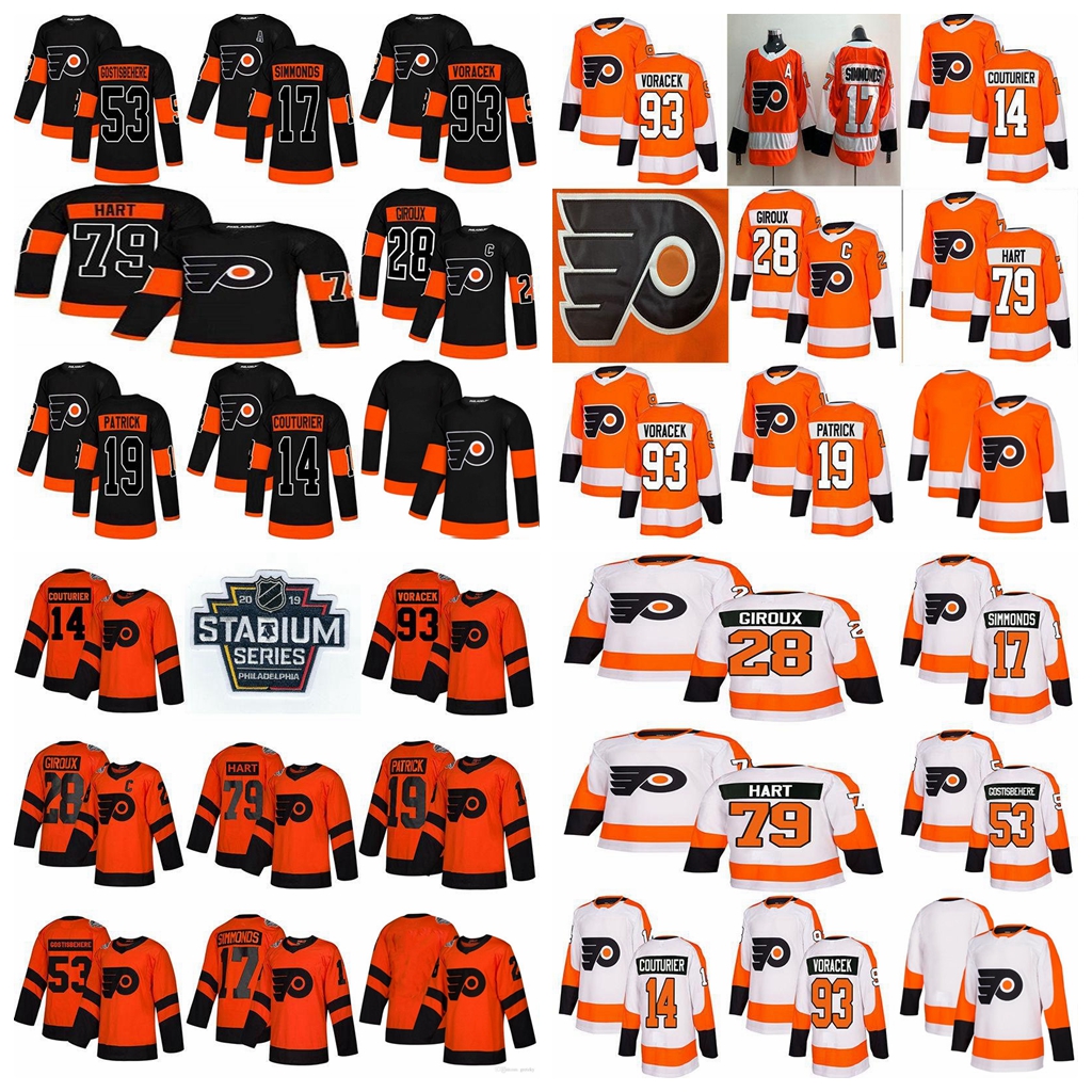 

Philadelphia Flyers Jersey 28 Claude Giroux 79 Carter Hart 19 Nolan Patrick 17 Wayne Simmonds 93 Jakub Voracek Hockey Jerseys Stitched Mens, Mens white