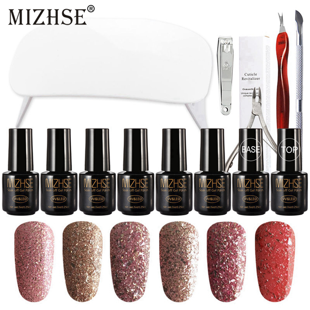 

MIZHSE Nails Polish Kit 6W Mini Lamp Nail Art Tools Sets For Manicure Soak Off Gel Polish Lot 7ML Gellak Gitter Gel Laqucer