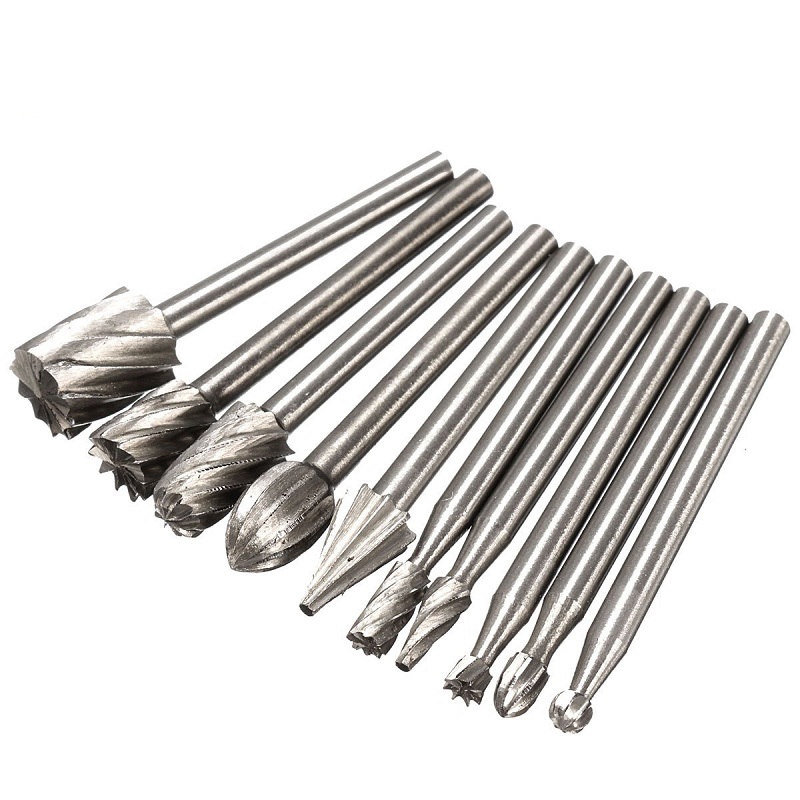 

10pcs HSS Routing Router Grinding Bits Burr File Set Milling Cutter 1/8 inch Shank For Dremel Engraving Wood Rotary Tool