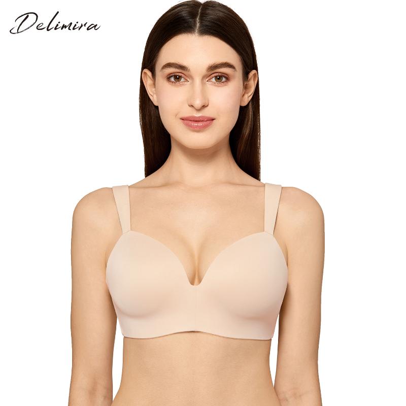 

Delimira Women's Soft Plus Size Bra Full Coverage Lightly Lined Comfort Straps Wirefree Smooth T-shirt Bras, Black01