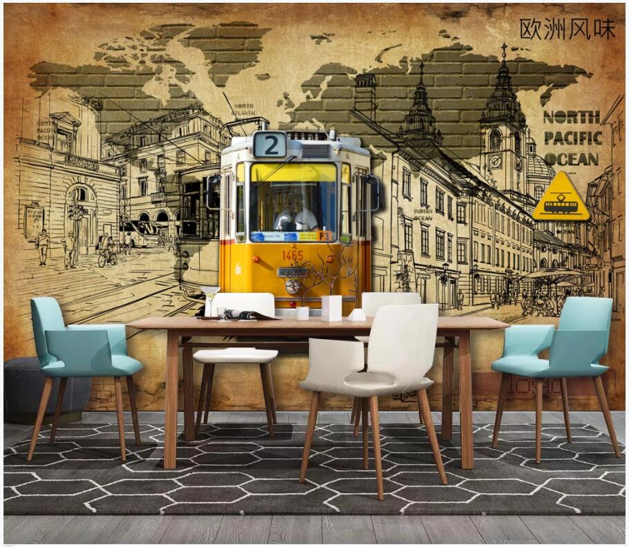 

WDBH custom photo 3d wallpaper Tram in retro brick wall background living room home decor 3d wall murals wallpaper for walls 3 d, Non-woven wallpaper