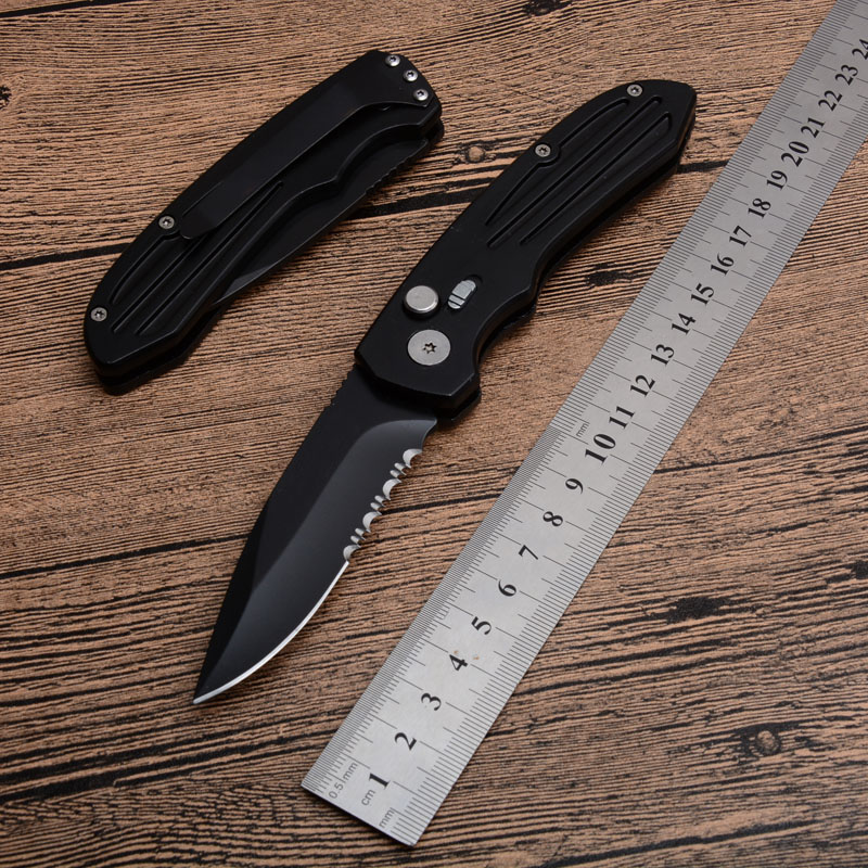 

High Quality SW50BS Auto Survival Tactical Folding Knife 440C Black Half Serration Blade Aluminum Handle With Retial Box Package