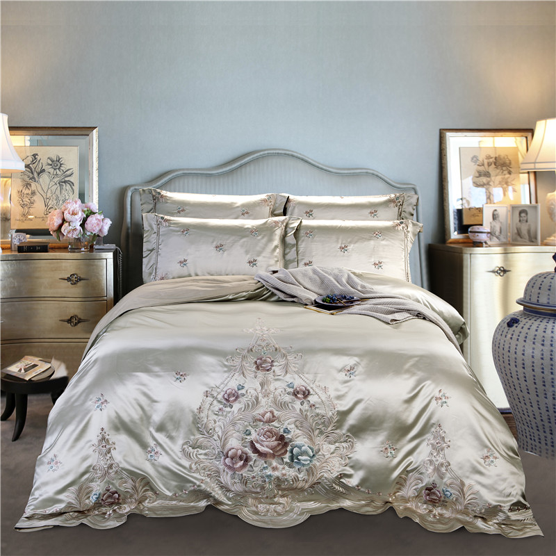 

Silver Gray Purple Silk Egyptian Cotton Flowers Embroidery Bedding Set Duvet Cover Bed sheet Bedspread Pillowcases