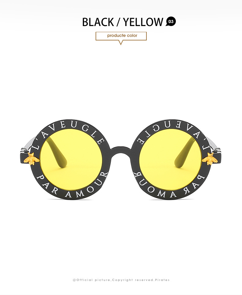 

Kids Sunglasses Boy Girl Korean version of the retro round letter bee personality sunglasses Fashion children's color film 8 Colors 6601