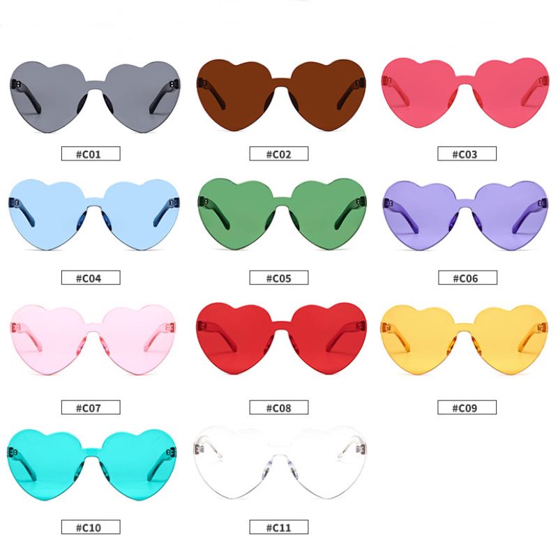 

Shape New Women 11 Heart Frame Sun Sunglasses Rimless Girls One Glasses 2021 Colors Lenses Eyewear Pieces Candy Colors Wholesale Big Hfpee