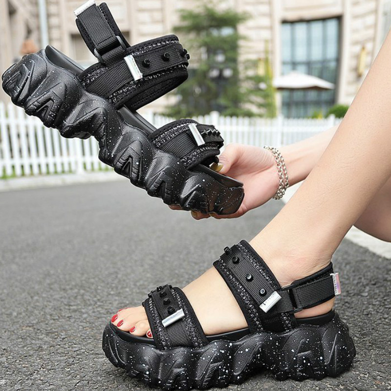

Summer Simple Cool Women Pure whiteblack Casual Sandals Hook&Loop Sexy Hollow Out Open Toe Shoes Ladies Platform Women Sandals, Black