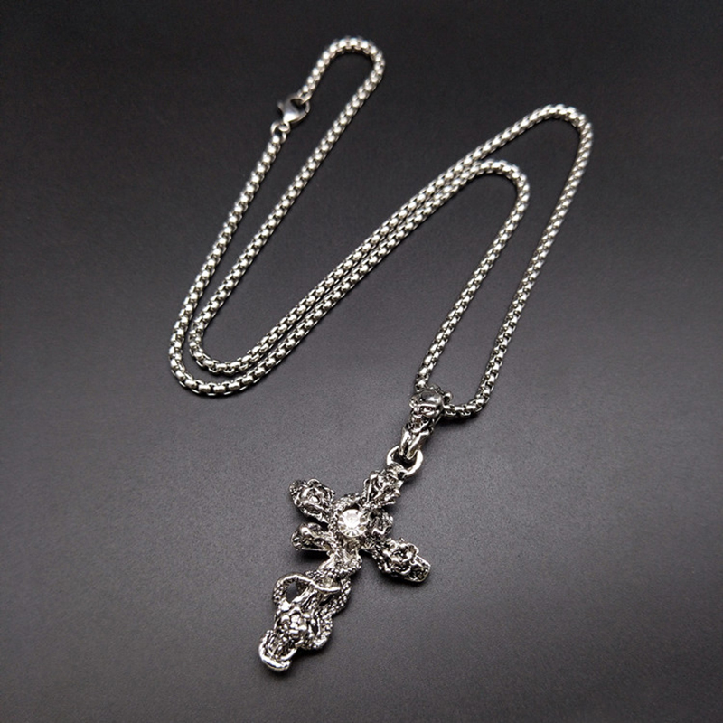 

Chains Silver Pendant Jewelry Skull Titanium Steel Necklace Silvery Plated