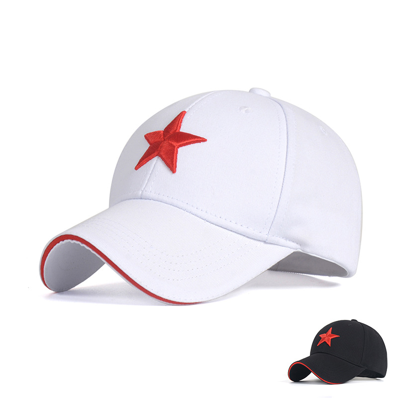

Unisex Cotton Baseball Caps with Embroidery Red Five-pointed Star Adjustable 6 Panel Snapback Gorras Peaked Cap Sunshade Hat, Black