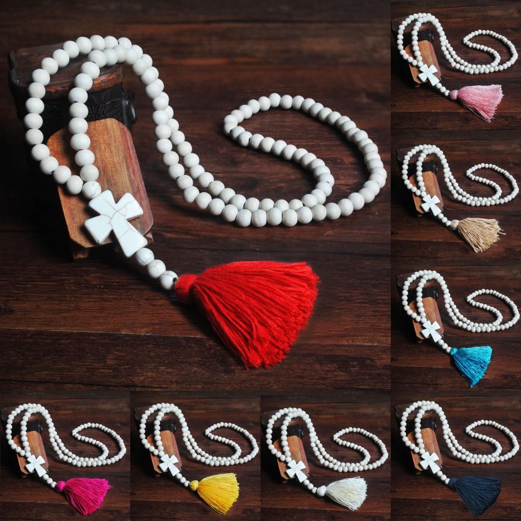 

Bohemian Necklace Statement Tassel Pendant Necklaces Handmade Wood Beads Buddha Jewelry for Women Girls Sweater Chain 18 Styles