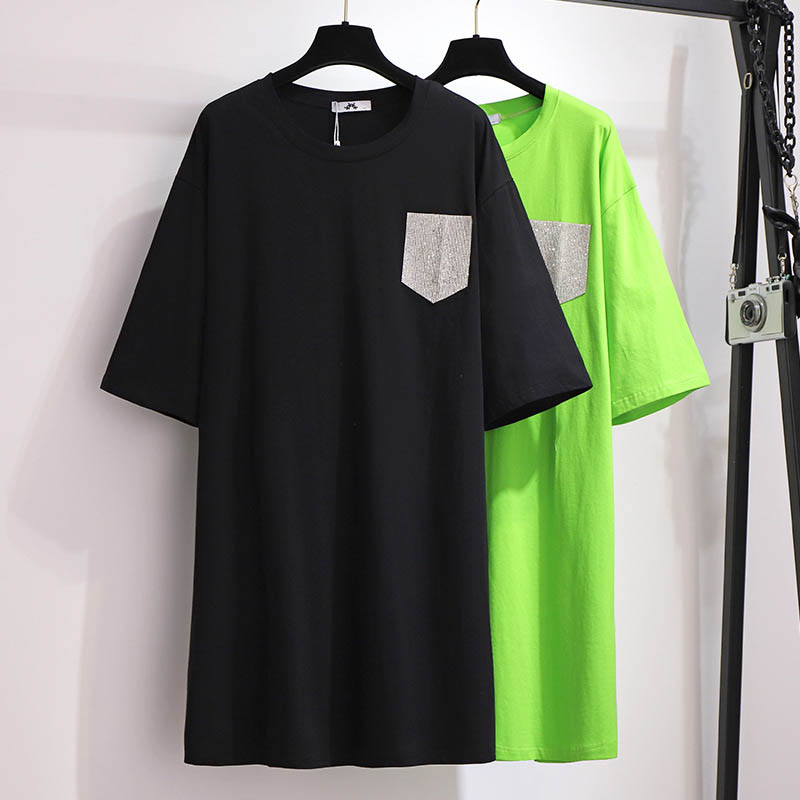 

Summer cotton T-shirt women plus size bust 158cm 6XL 7XL  9XL 10XL short sleeve long T-shirt women black green colors