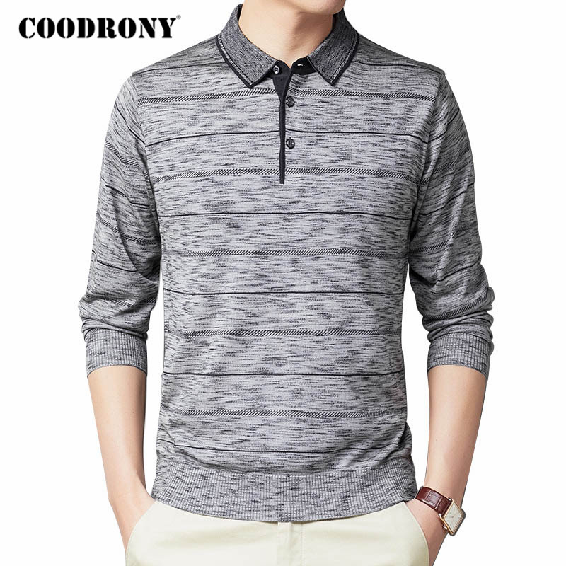 

COODRONY Striped Sweater Men Spring Autumn Knitwear Pullover Shirt Men Clothes Business Casual Turn-down Collar Pull Homme C1086, Blue