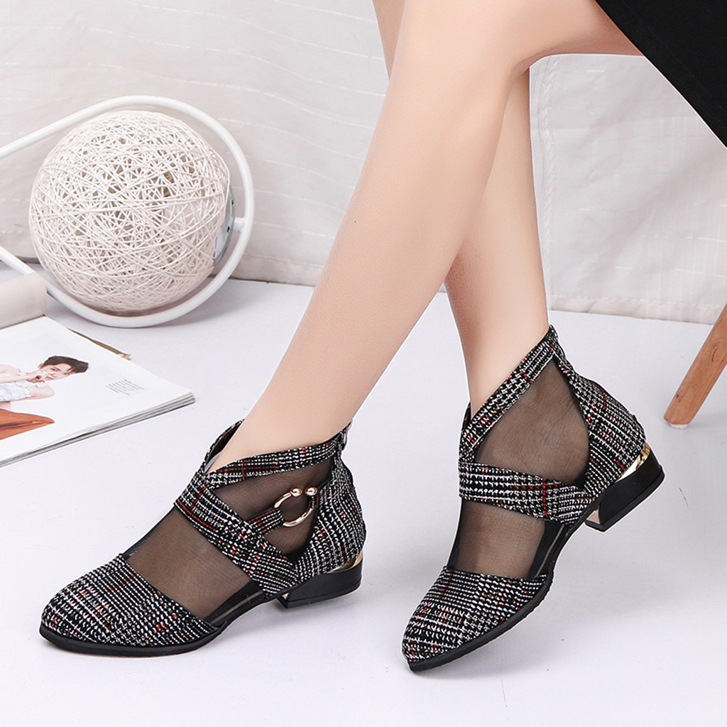

Women's Ladies Fashion Tulle Elegant Square Heel Roman Casual Shoes Short Boots, Black