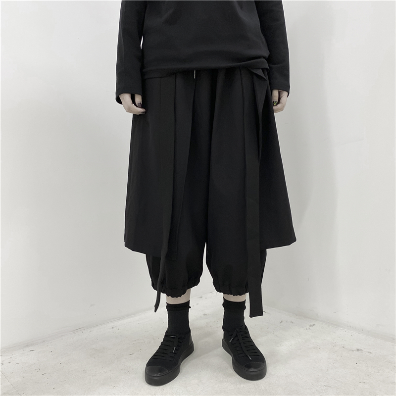

27-44 2019 Women Men's clothing Hair Stylist Original fashion Fake two pieces of wide leg pants skirt plus size costumes, Black