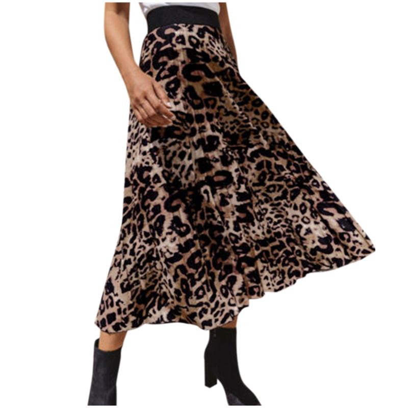 

Women Leopard Print Pleated Skirt Ladies Elasticated High Waist Skirt Clothing Female Jupe Femme Womens Faldas Summer 2020, As pic