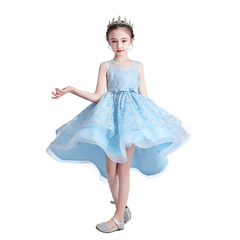 

New high-end quality children's banquet birthday show dress skirt puffy princess skirt trailing 3-13 years old, Pink