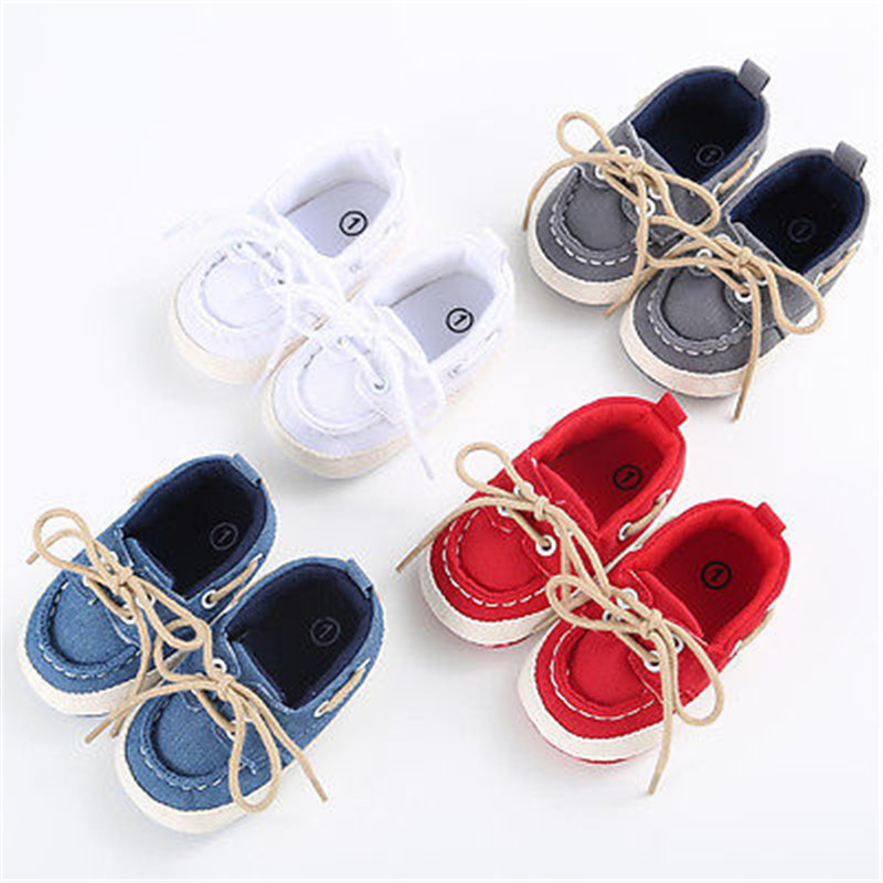 

Baby Newborn Girl Boy Denim Soft Sole Lace-Up Cross-tied Solid Toddler Infant Shoes First Walkers Prewalker Sneaker Shoses, Blue