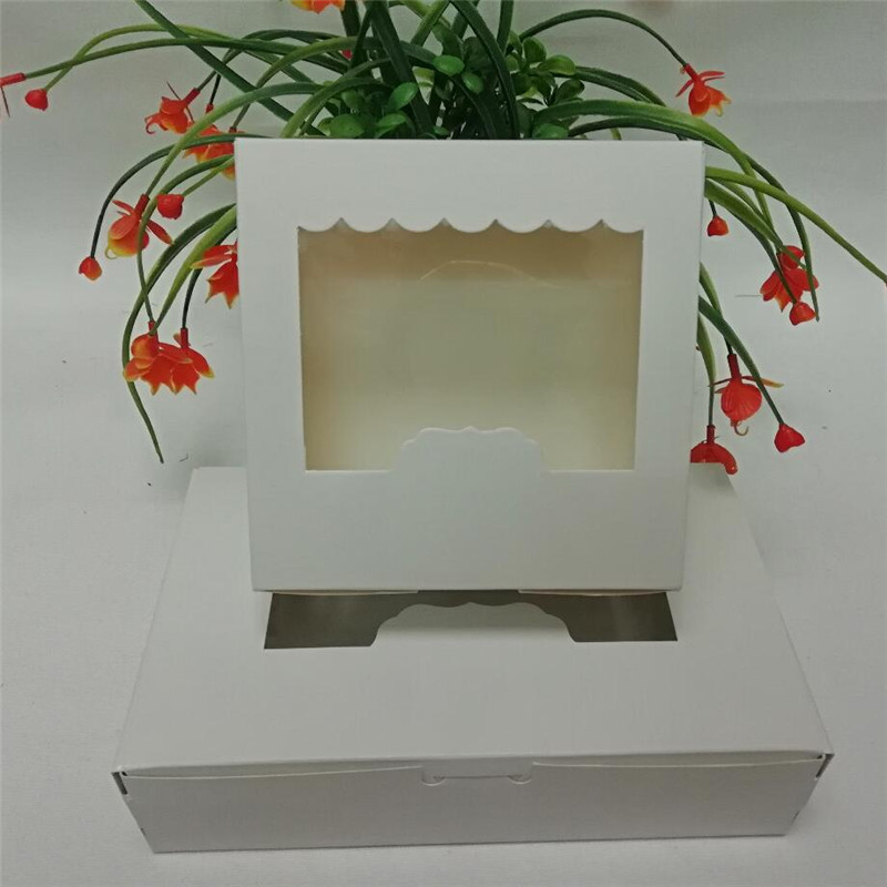 

30Pcs Color Kraft Paper Cake Boxes Clear Window Cupcake Box 350gsm Cardboard Gift Box Baking Mousse Biscuit Packing