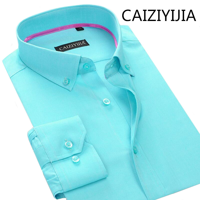 

CAIZIYIJIA Autumn Mens Casual Silm fit Solid Long Sleeve Shirts Fashion 6 Colors Cotton Camisa Silm Masculina, 5007