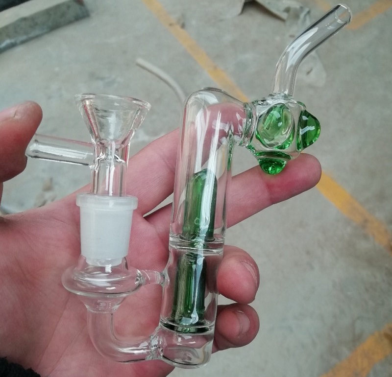 

Unique Glass Bong Double Recycler Dab Rigs with 14mm joint Glass Water Bong Percolator Heady Green Oil Rig Propeller heady Beaker bubbler F