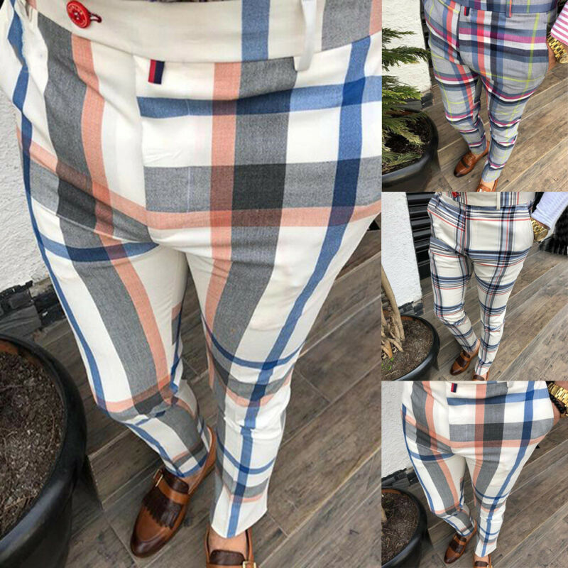 Gym Mens Trousers Plaid Tracksuit Bottoms Skinny Joggers Sweat Track Pants Chinos Trousers Sexy Slim Fit Casual Pants Plus Size