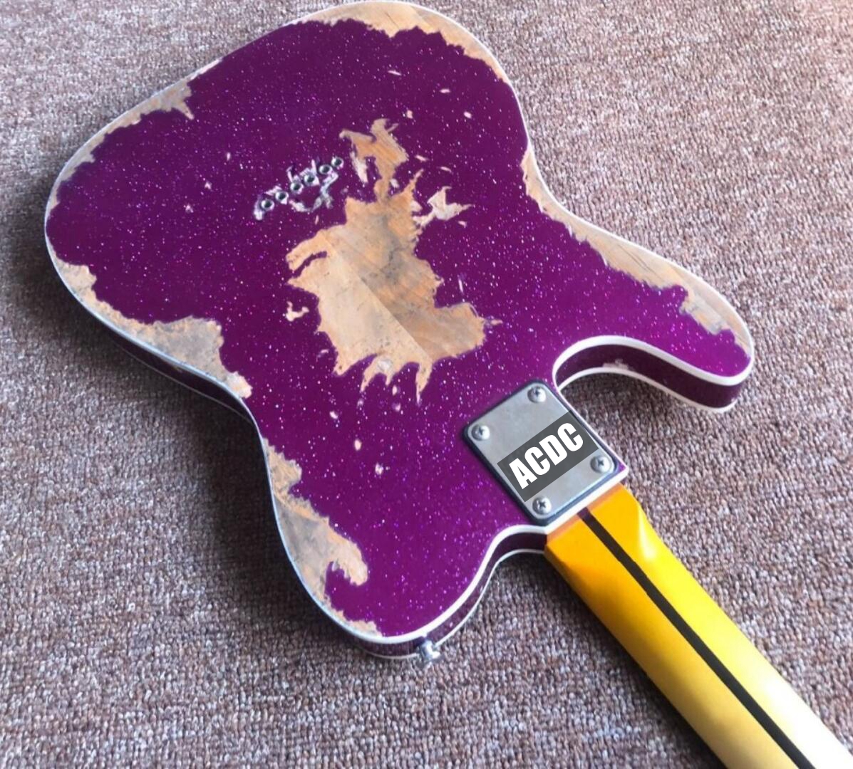 

Handmade Heavy Relic Big Sparkle Metallic Red Purple Tele Electric Guitar Alder Body, Maple Neck & Fretboard, 3 Saddle Bridge, Vintage Tuner