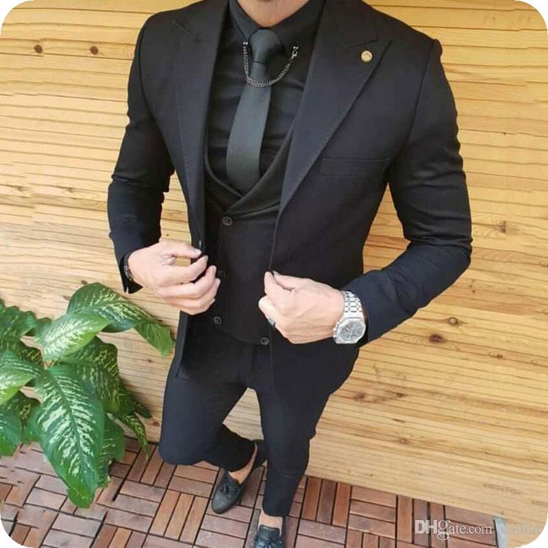 

Black Men Suits for Wedding Groom Wedding Tuxedos Groomsmen Suits 3Piece Coat Pants Vest Wide Peaked Lapel Slim Terno Masculino Prom Party, Ivory