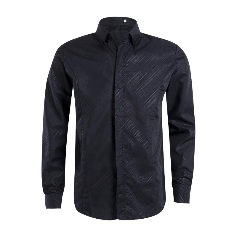 

2019 New Brand Button Solid Formal Shirt Men Luxury Stylish Casual Dress Shirt Slim Fit Long Sleeve Formal Tops, Black