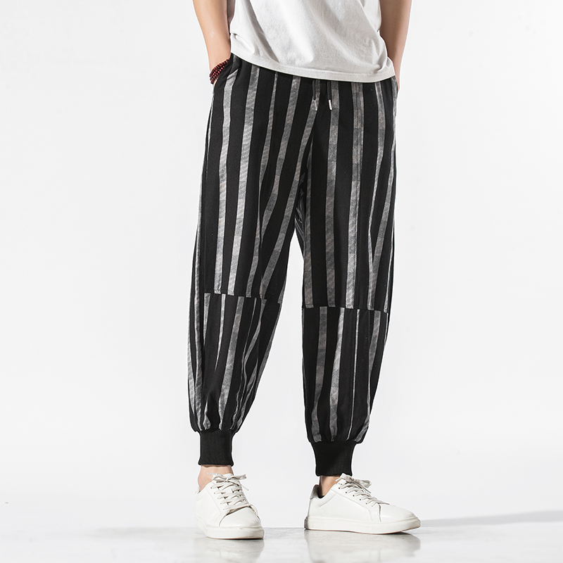 

2020 Cotton Harem Pants Men Baggy Pants Korean Style Striped Mens Crotch Wide Leg Casual Loose Trousers Pantalones Hombre, Khaki