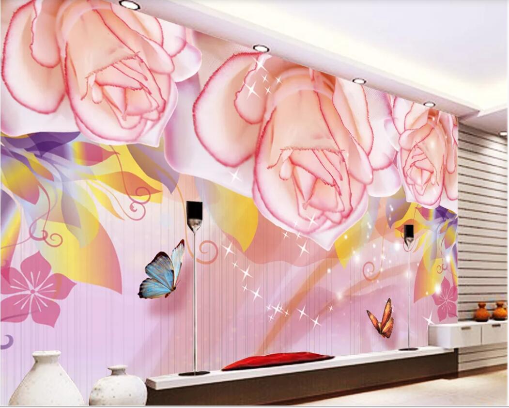 

3d wallpaper custom photo mural Atmospheric fashion butterfly love flower TV background wall Mural on the wall home decor wall art pictures, Non-woven fabric