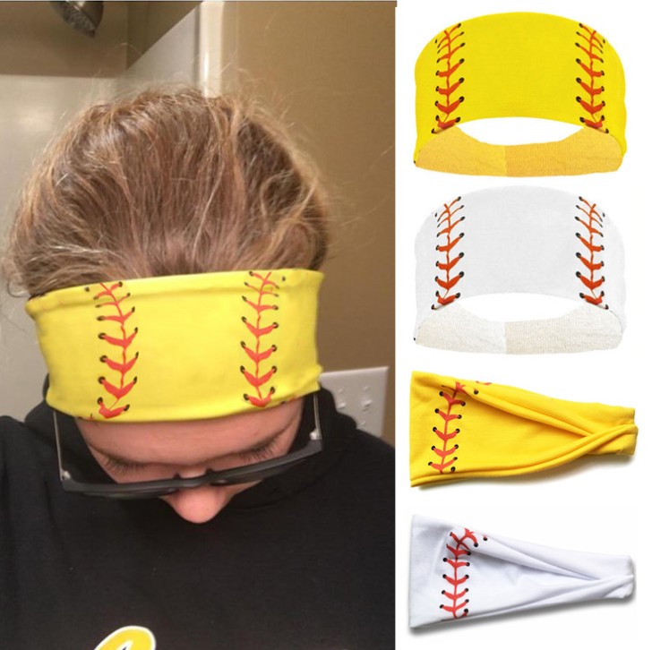 

2020 Fashion Softball Sports Sweat Ball Headbands Girls Yoga Fitness Women Hair Accessories Prints Bandannas Wide Running Baseball Hairband, As picture